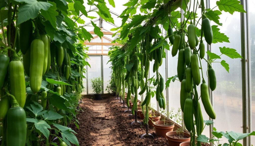Greenhouse cucumber growing