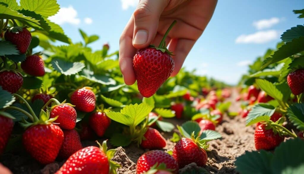 Harvesting strawberries