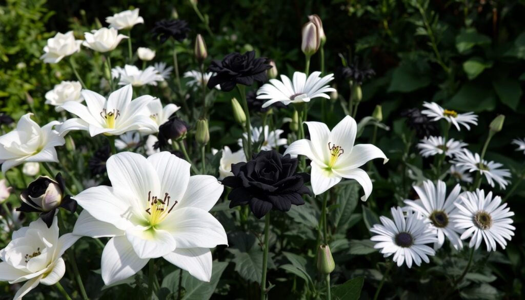 black and white flowers