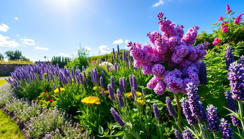 lilac shrub and lavender plant garden design