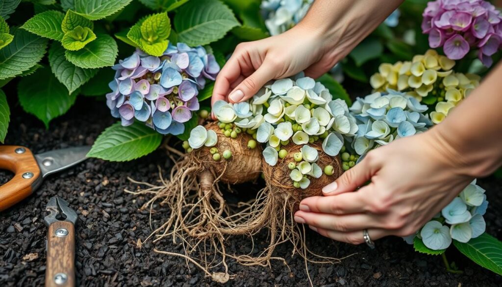 separating hydrangea roots