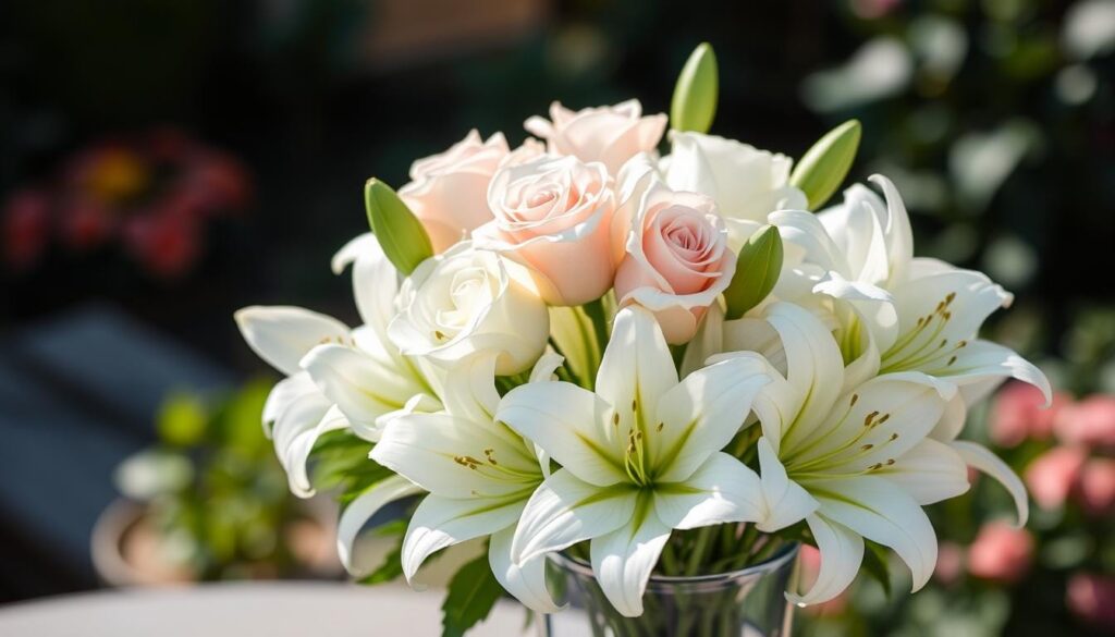 white roses and lilies