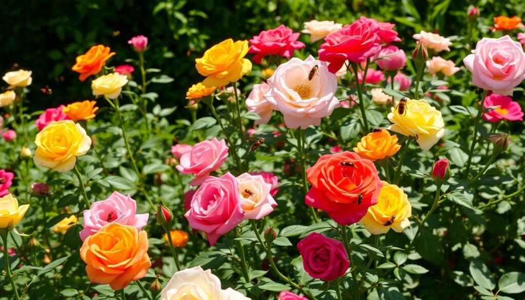 Beneficial insects in a rose garden