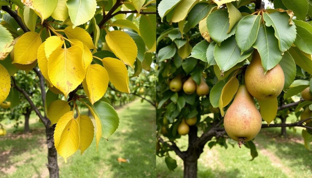 Nutrient deficiency symptoms in pear trees