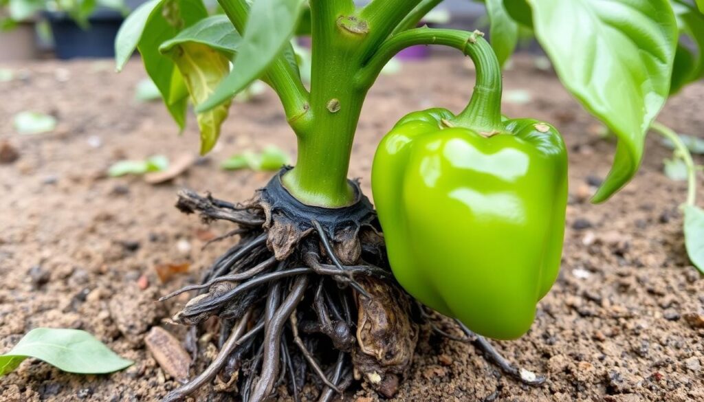 Root rot in pepper plants