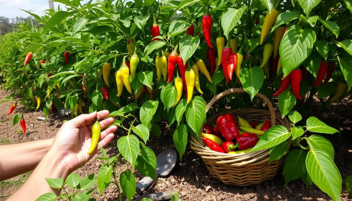 harvest chili peppers