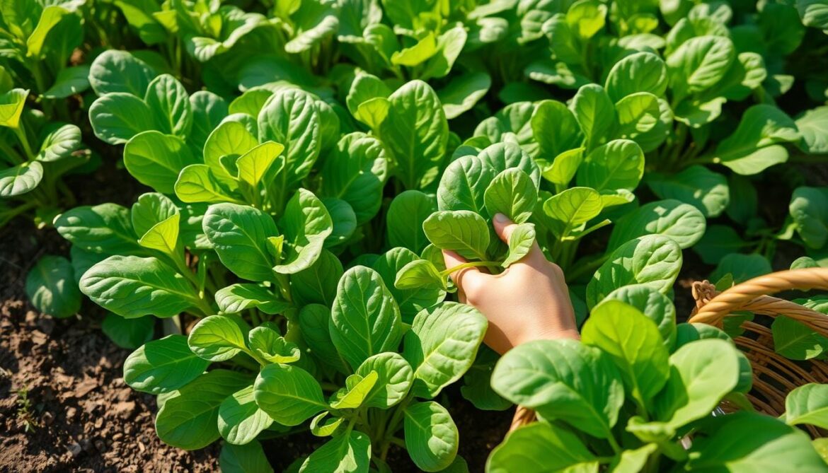 harvesting spinach