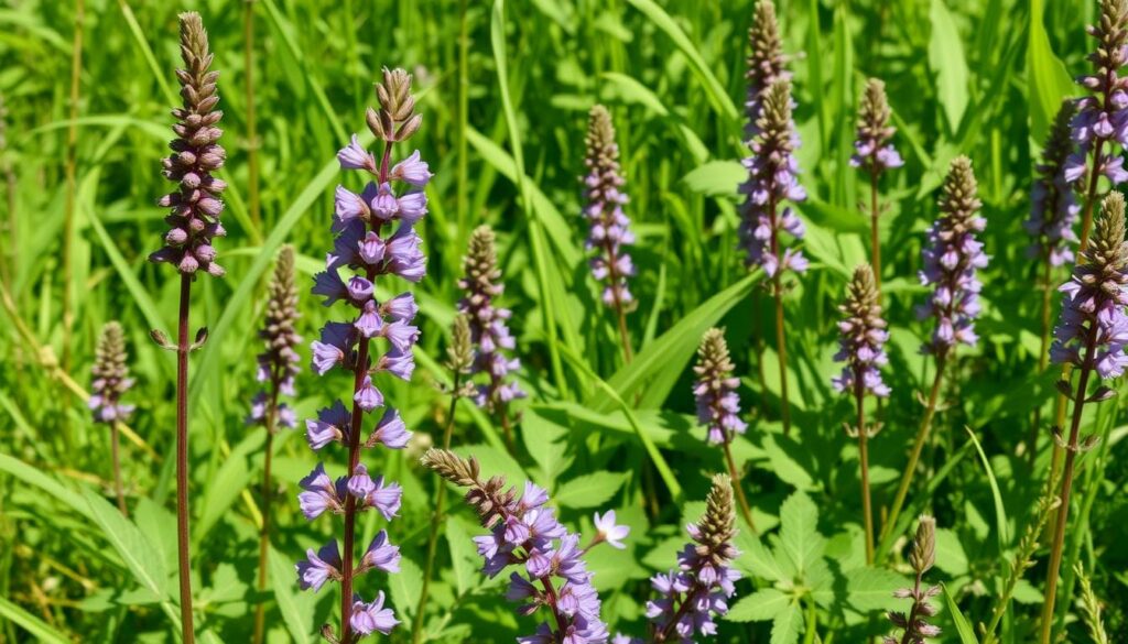 purple loosestrife and creeping charlie