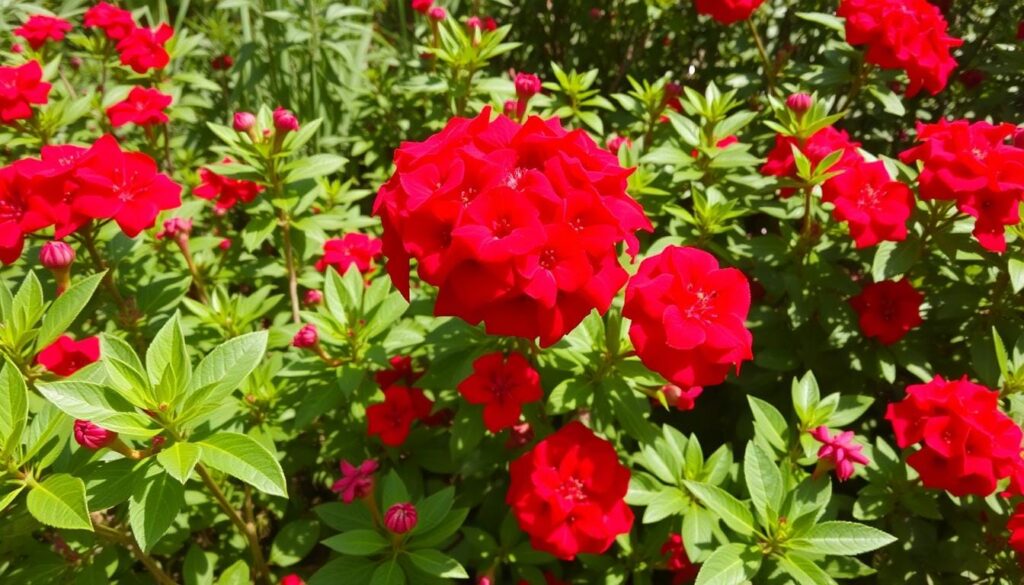 red flowering bushes