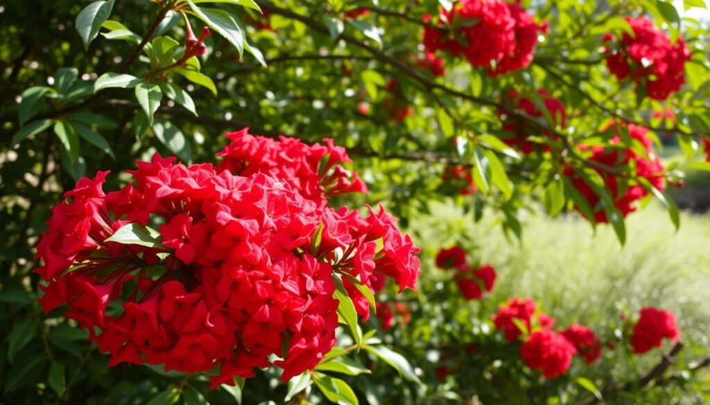 shrub with red blooms