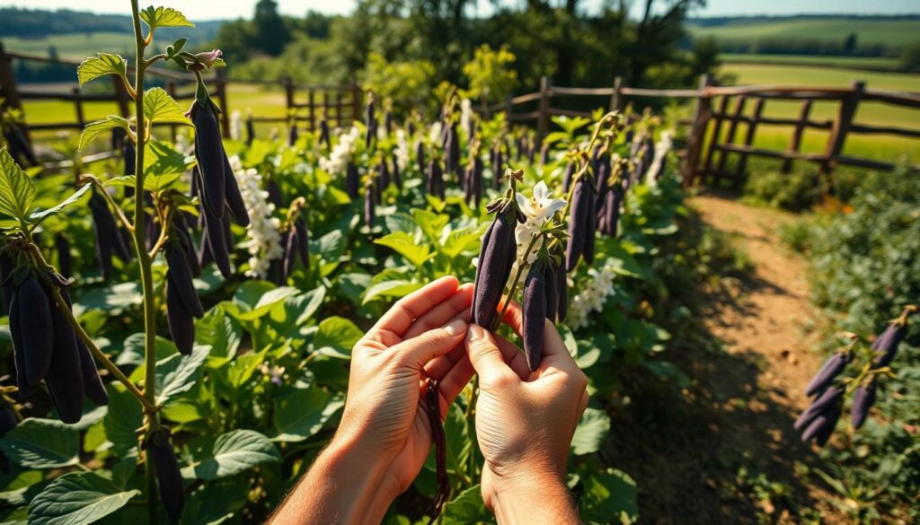 harvesting hyacinth bean pods