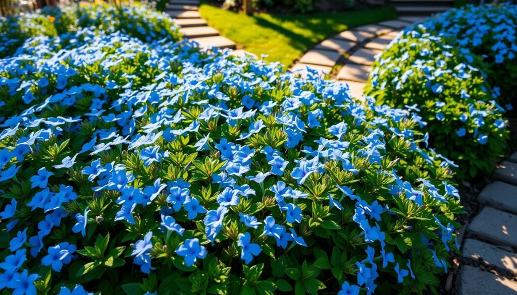 plumbago blue landscaping in garden beds