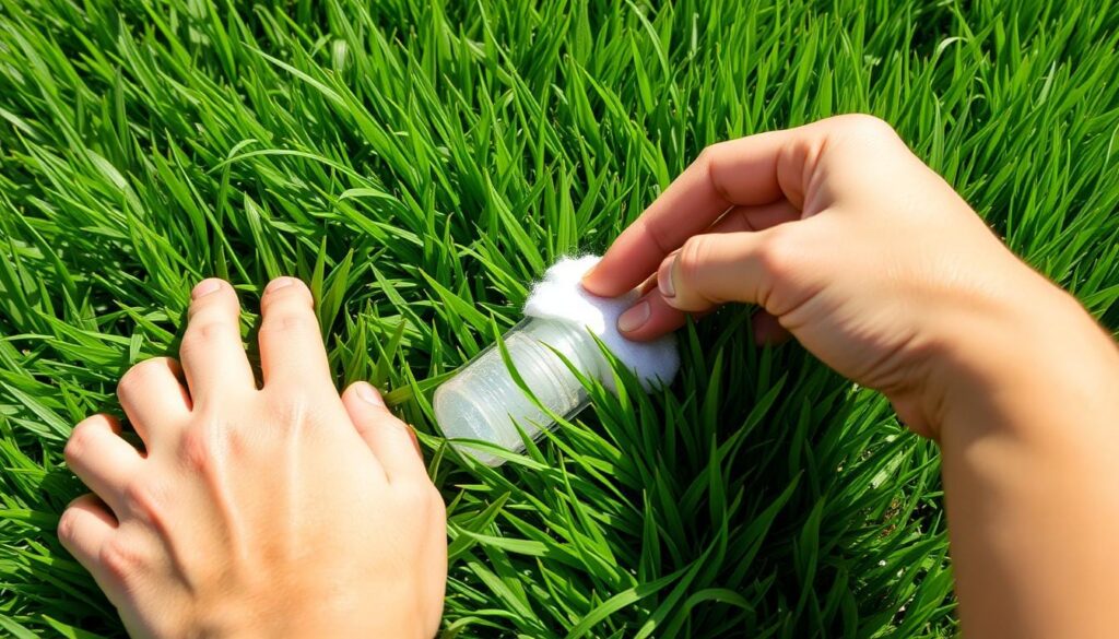 An image of a person applying a natural remedy to Bermuda grass