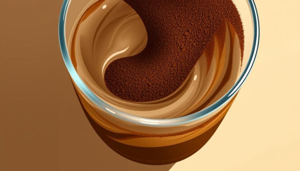 Image of coffee grounds being mixed with water in a container