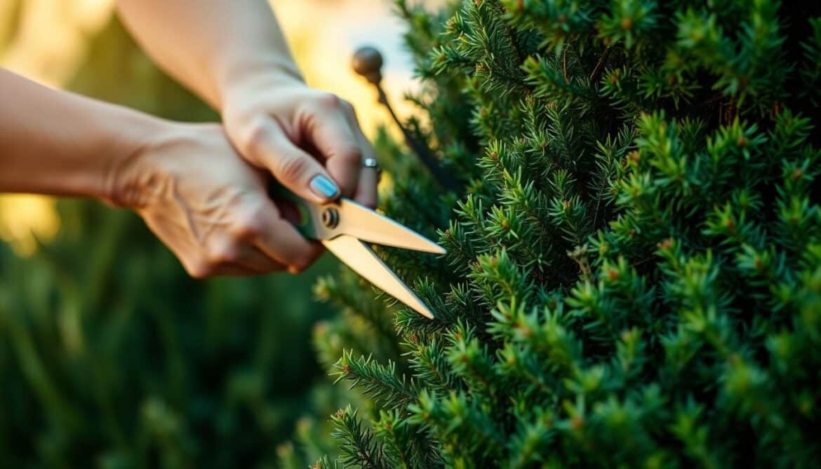 cutting juniper bushes